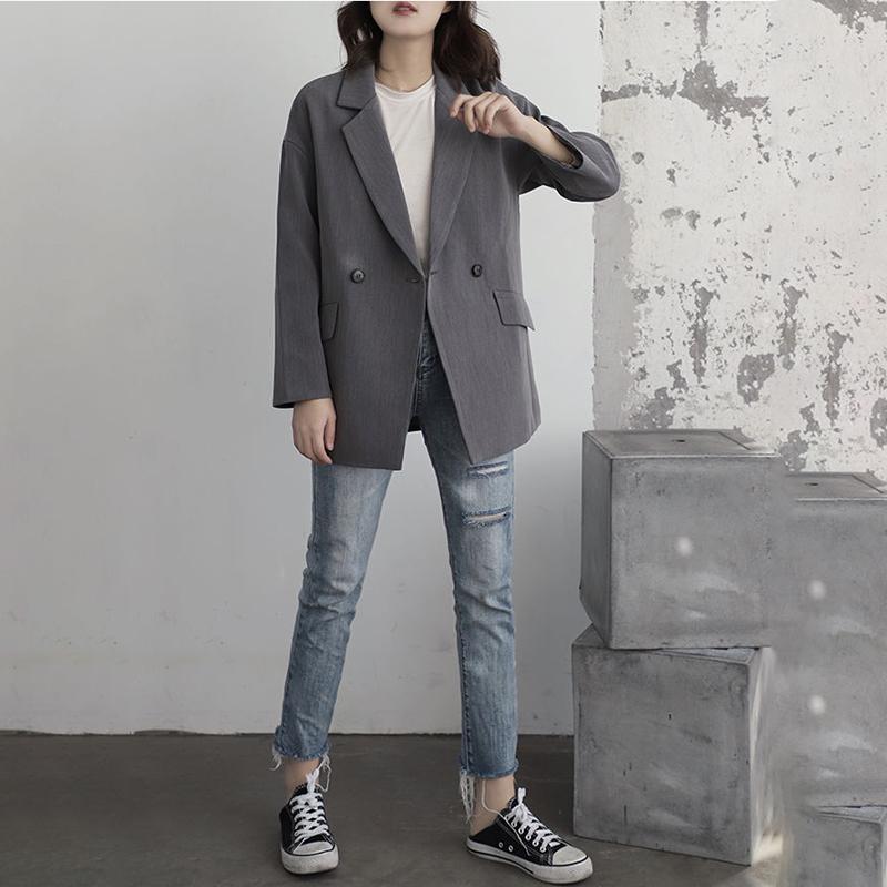 Gray Suit Jacket Design Sense Temperament Casual Loose Women's Casual Suit Jacket Long Section of Small Suit British Style