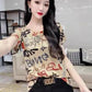 Summer Short Sleeve Fashion Trend Letter Print T-Shirt Ladies Comfortable Elegant Retro Slim Top