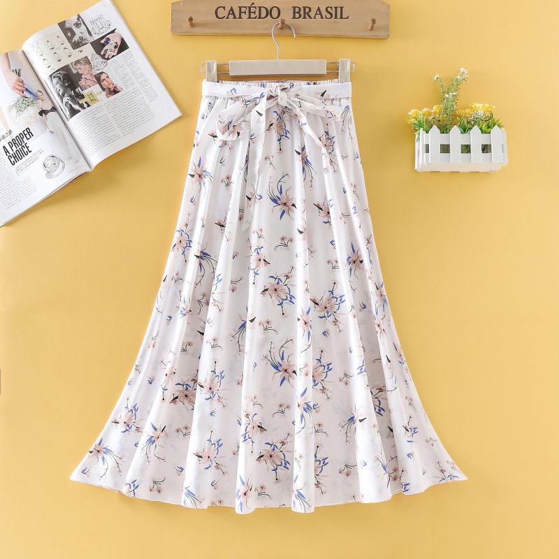 Summer Floral Printed Chiffon Women's Skirt High Waist A-line Long Skirts Female Casual Lady Skirt