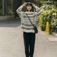 Autumn Winter Women Sweater Pullover Knit Jumpers Casual Loose Striped Pull Korean Knitwear Top Girls Student Retro Vintage Sweater Short Warm O Neck