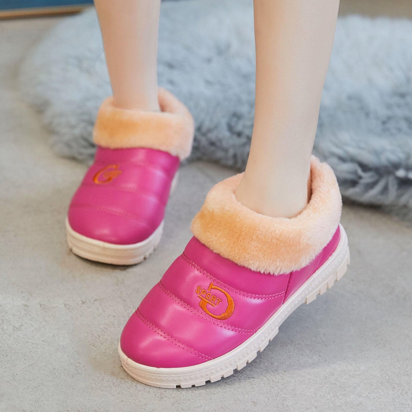 Women's Winter Waterproof Cotton Slippers Warm Thick Sole Indoor Leather Home Cotton Shoes