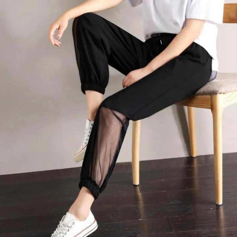 Summer Thin Large Size Harem Pants Female Students Loose Korean Version of Thin Waist Pants Women's Sports and Leisure Nine-point Pants