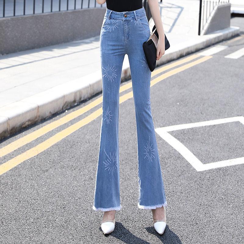 High Waist Stretch Jeans Ladies Spring and Autumn Loose Slim Wide-leg Pants Long Flared Pants