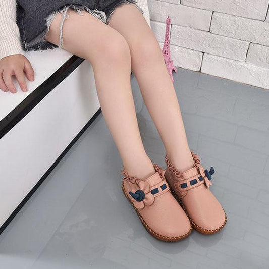 Children's Flat Princess Shoes Girls Spring Autumn Solid Color Flower Decoration Casual Single Shoes