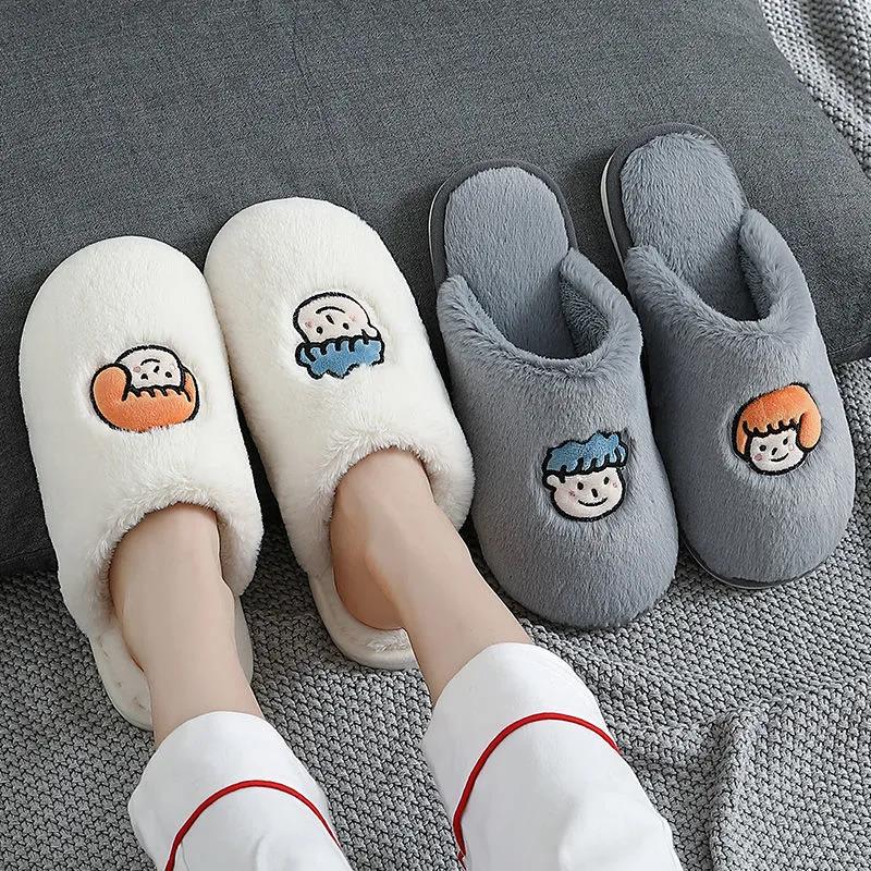 Autumn and Winter Couple Cotton Slippers Casual Warm Flat Shoes Indoor Non-slip Cotton Shoes Soft Shoes