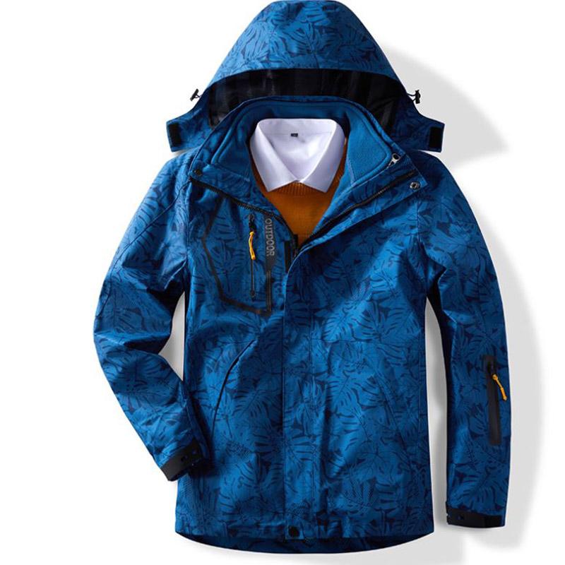 Men's Three-in-one Outdoor Sportswear Clothing Large Size Soft Shell Jacket Windproof and Waterproof Mountaineering Camping Outdoor Windbreaker