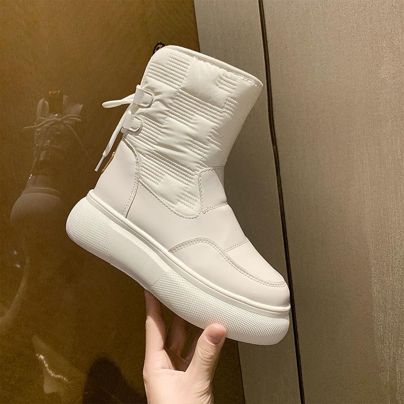 Thickened and Velvet Waterproof White Snow Boots Women's Shoes Winter Wild Short-tube Middle-tube Thick-soled Cotton Boots