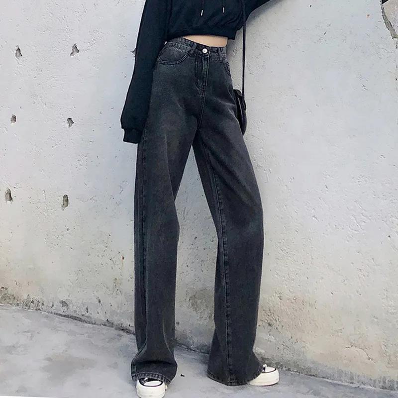 WTEMPO High Waist Jeans Jeans Super Long Straight Leg Loose and Thin Women's Wide-leg Trousers