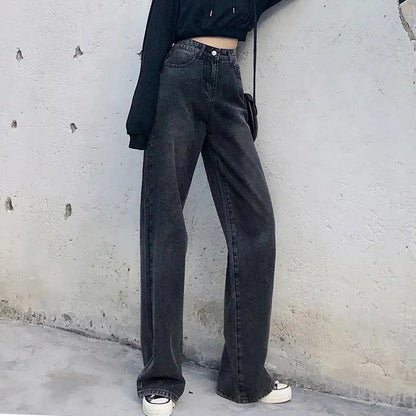 WTEMPO High Waist Jeans Jeans Super Long Straight Leg Loose and Thin Women's Wide-leg Trousers