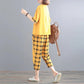 Suit Summer Plaid Casual Suit Loose Large Size Was Thin Two-piece Casual Suit Home Service Fabric Light and Breathable Sweat-absorbent