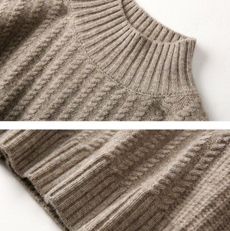 Women's Sweater Half Turtleneck Plus Fleece Thick Knit Sweater Loose Large Size Long Sleeve Sweater