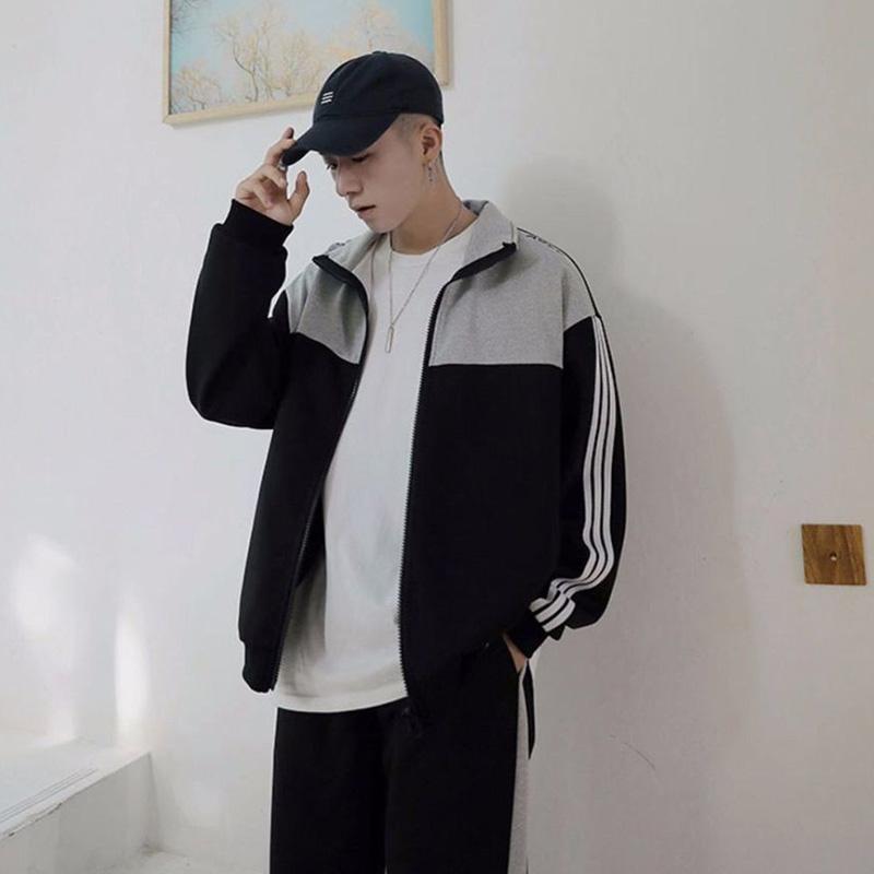 Spring and Autumn Jacket Men's Zipper Men's Thin Coat Loose Large Size Korean Version Long-sleeved Sweater Loose Spring and Autumn Top