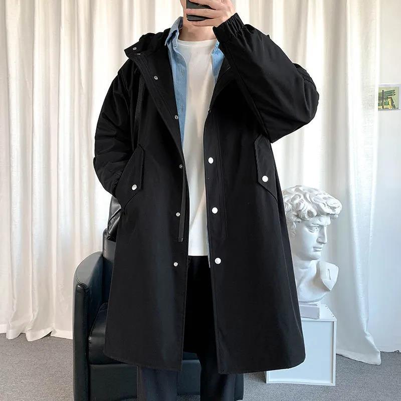 Spring Large Size Windbreaker Men Hooded Solid Color Coat Casual Loose Jacket Comfortable Top Long