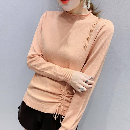 Knitwear Women's Autumn and Winter New Sweater Loose Joker Drawstring Design Tops Long Sleeve