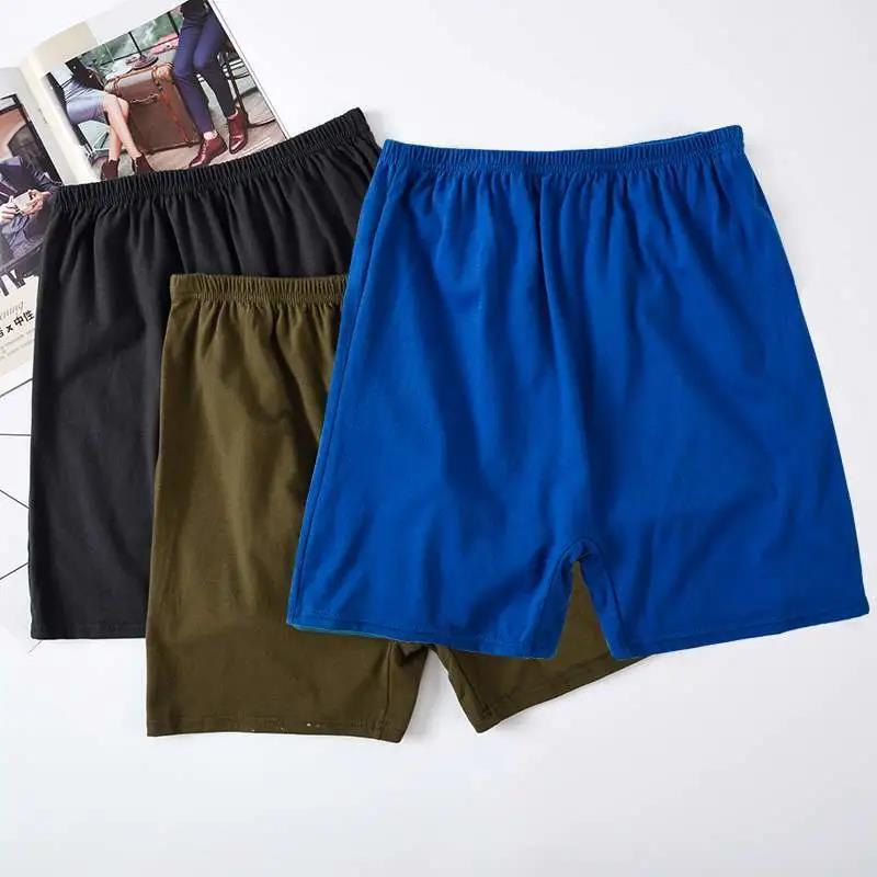 4PCS Pure Cotton Men's Boxer Vertical Panties Loose Large Size Obese Deep-port Four-pointer Middle-aged Adult Leggings