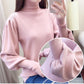 Women's Turtleneck Sweater Autumn Winter Lantern Sleeve Knit Top Loose Solid Color Pullover Sweater loose knitwear