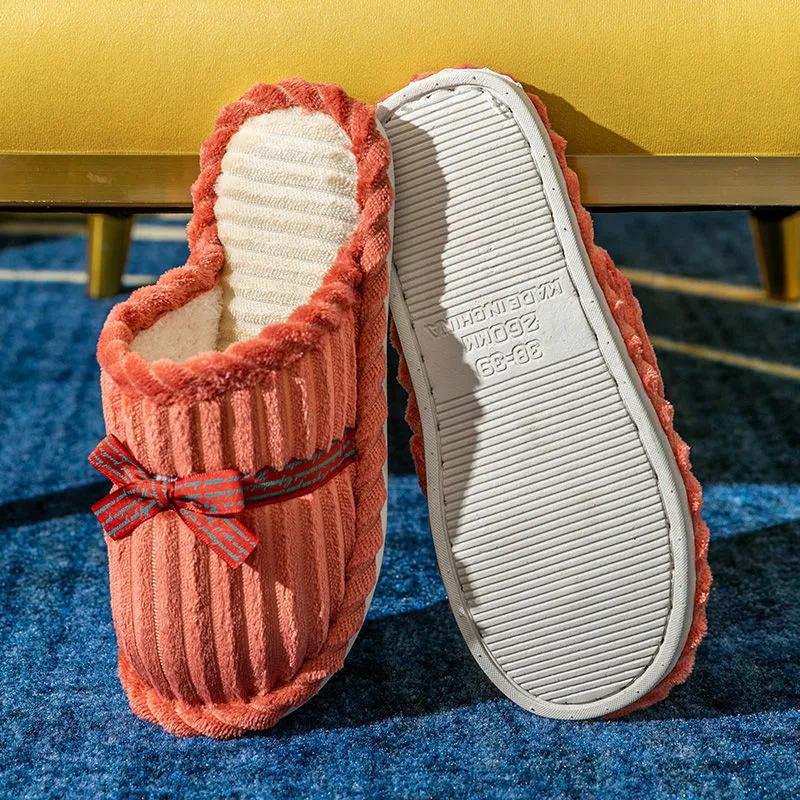 Non-Slip Home Slippers Winter Warm Women Indoor Cotton Non-slips Ladies Soft Slippers Memory Foam Bedroom Couples Shoes