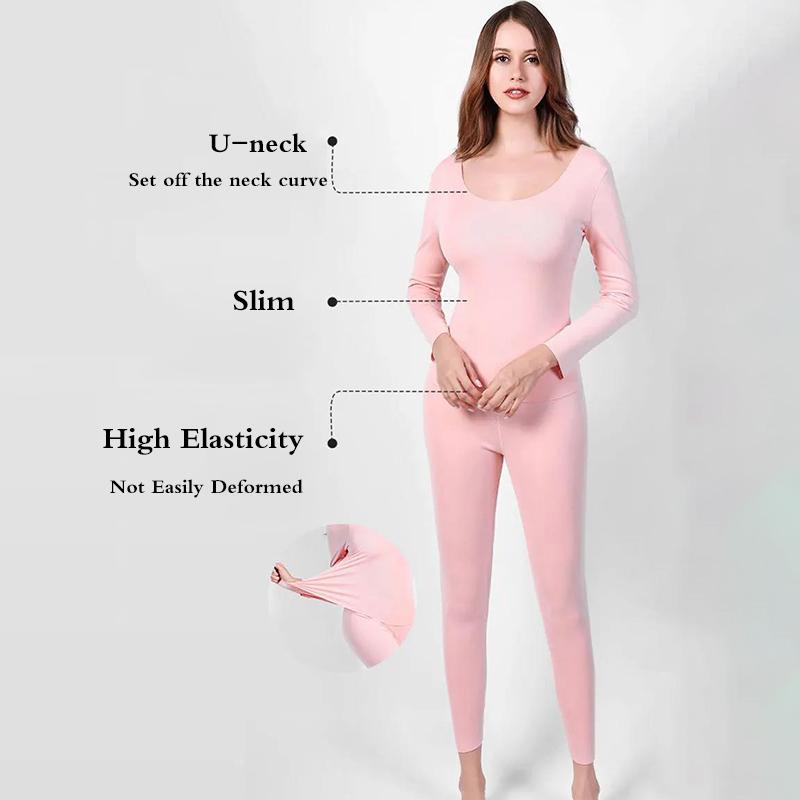 Women Winter Thermal Underwear U-neck Tops Pants Female Autumn Clothes Tight Suit Thicken Windproof Soft Lining Long Sleeve High Elasticity Slim