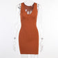 Low-cut Solid Color Sexy Knitted Tight-fitting Dress Standard Size High Elasticity V-neck Button Sleeveless Dress Summer Vest Hip Skirt