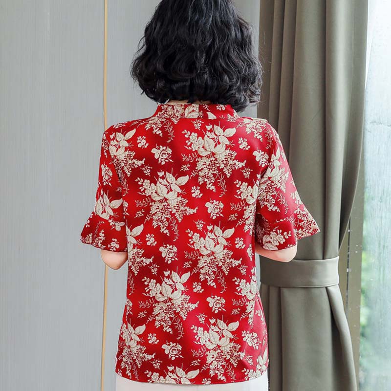 Women's Summer Short Sleeve Chiffon Shirt Loose Floral Top