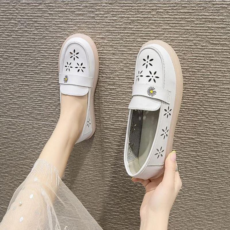 White Shoes Spring Summer Hollow Non-slip Flat Bottom All-match Single Shoes Breathable Comfortable Soft Bottom Pregnant Women Nurse Shoes