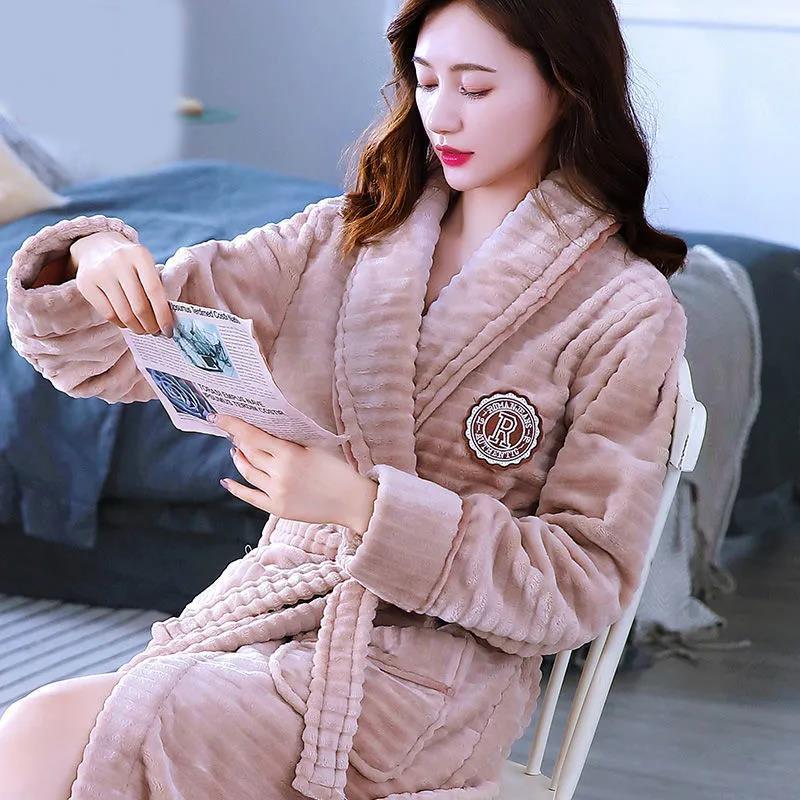 Ladies Home Clothes Love U Chest Label Bathrobe Cashmere Warm Pajamas Homewear Quick-drying Robe Coat Long