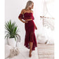 Sexy Women Off Shoulder Tassle Patchwork Crop Top Skirt Suit Laides Cocktail Party Bodycon Dress