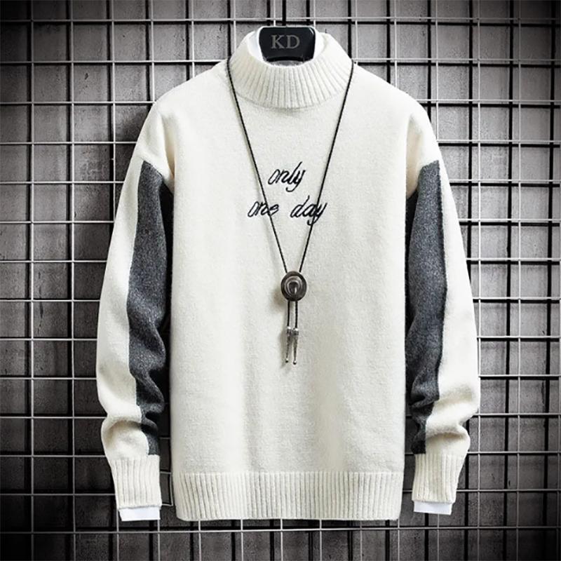 Half Turtleneck Sweater Men Thicken Trendy Warm Tops Wool Loose Fashion Sweater Men