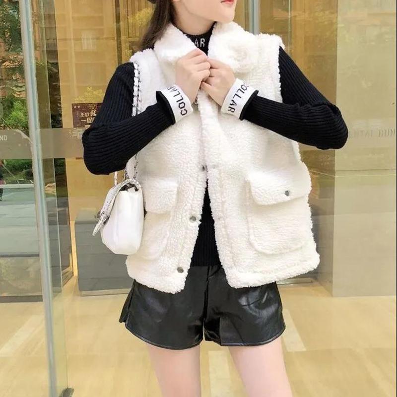 Lamb Wool Vest Women's Autumn and Winter New Style Outer Fur Vest Short Fur Waistcoat Soft and Comfortable