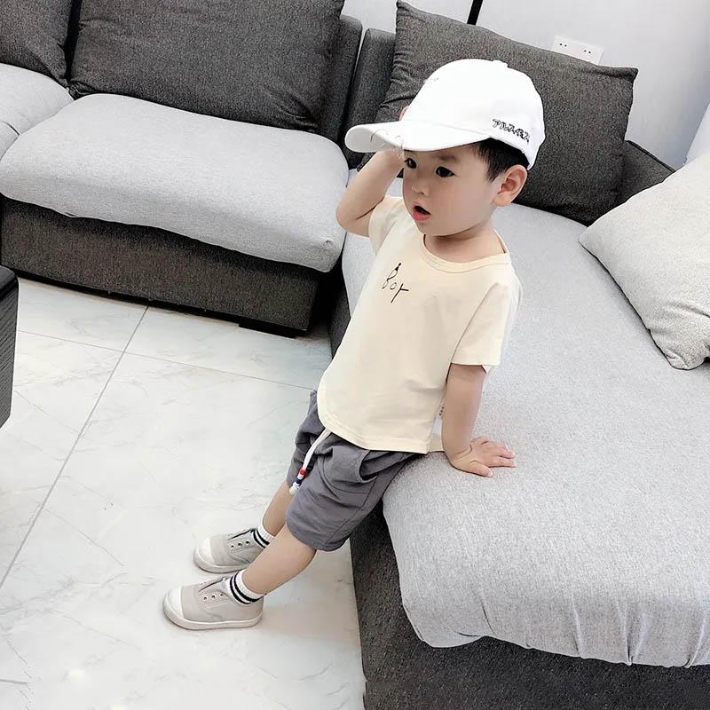 Boys' Pure Cotton Sweat-absorbent Breathable Soft Short-sleeved + Shorts Two-piece Summer Leisure and Comfortable Children's Suit