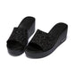 Outer Wear Thick-soled Ladies Wedge Sandals High-heeled Flip-flops Platform Shoes Black Sequined Fish Mouth High-heeled Sandals