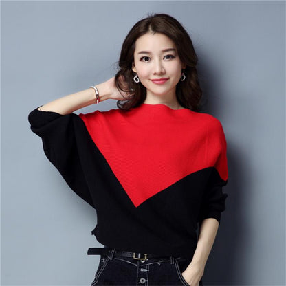 Pofulove Women Loose Sweater Pullover Knitted Batwing Sleeve Knit Pull Ladies Bat Sleeve Jumper Tops