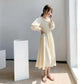 Small Lapel Chiffon Dress Female 2021 Spring and Autumn Waist Loose and Thin Solid Color Small Fresh Mid-length Dress