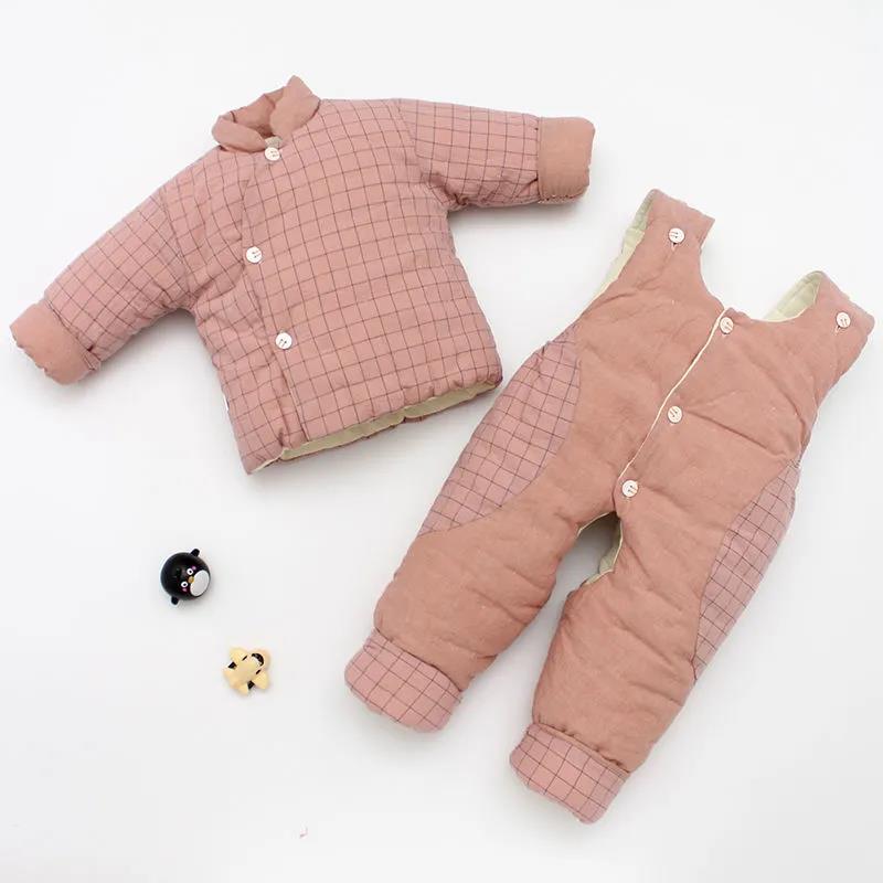 Baby Handmade Cotton-padded Clothes Washed Cotton Plaid Pure Cotton Children's Padded Jacket Cotton Trousers Suit Boys and Girls Autumn Winter Suits