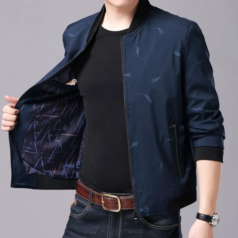 Men's Spring and Autumn Stand Collar Thin Coat Plaid Casual Slim Jacket Middle-aged High Quality Baseball Uniform Jacket