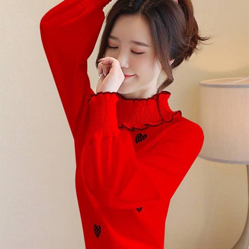 Pofulove Base Shirt Winter Embroidery Tide Wild Plus Velvet Inner Body Loose Loose Shirt on Clothes