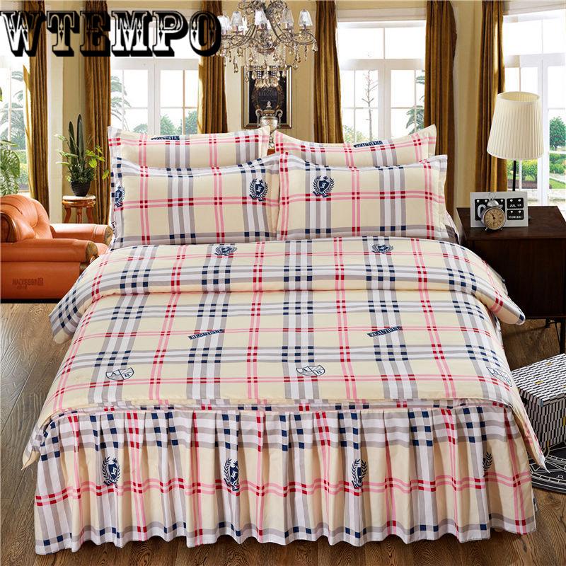 Winter Soft Padded Bed Skirt Set Bedroom Home Kits Bedding Cotton Four-piece Floral Print Quilt Cover