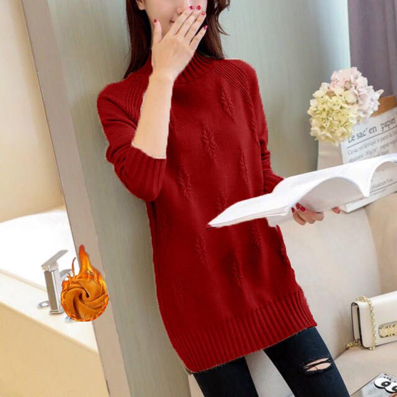 Autumn and Winter Plus Velvet Sweater Mid-length Loose Half-high Collar Large Size Base Shirt Jacket