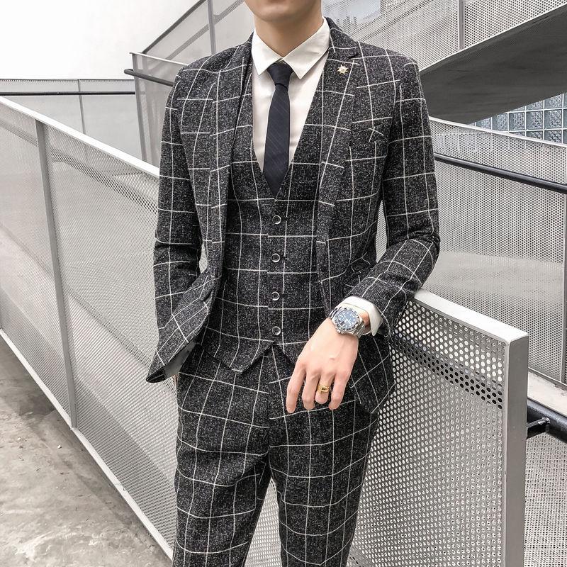 Slim Suit Groom Handsome Wedding Dress Male Fashion Solid Color Suit Business Casual Jacket Pants Vest Inch Shirt Suit