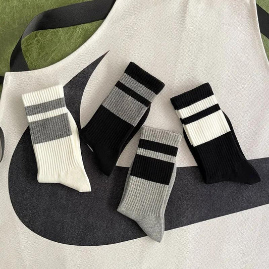 Four Pairs of Korean Striped Socks Men's All-match Trend Tube Socks Thickened Sports Socks
