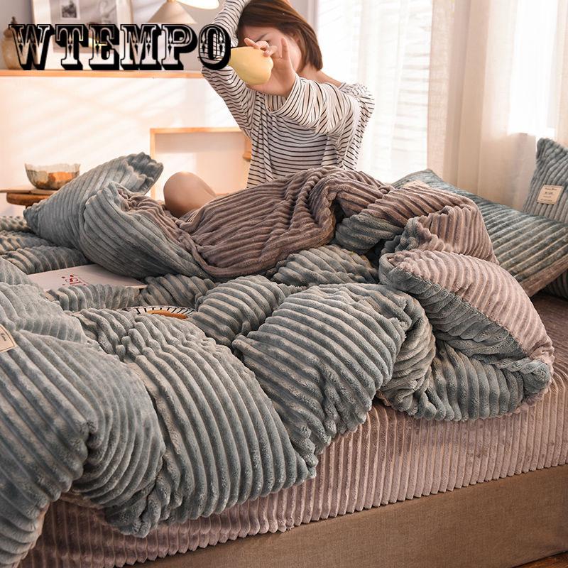 Flange Four-piece Set of Warm Plus Velvet Bed Set Down Shirt Set Comfortable Suit Winter Warm Plush Down Cover
