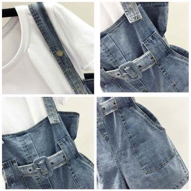 Small Fresh and Age-reducing Denim Overalls Spring and Summer Small One-piece Suspenders Short Jeans Women