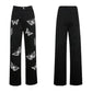 Design Butterfly Personality Print Jeans Female Korean Version of Retro Thin Loose Wild Black Straight Pants Tide