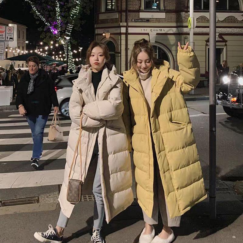 Winter Ins Style Leisure Free Complex Mid-length Solid Color Hooded Jacket Loose Large Size Female Down Padded Jacket