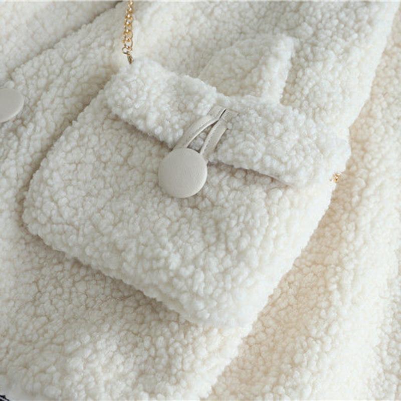 White Sweet Faux Lamb Wool Jacket Women Plus Velvet Thick Autumn and Winter Loose Sweater Warm Cardigan Jacket Casual Jacket