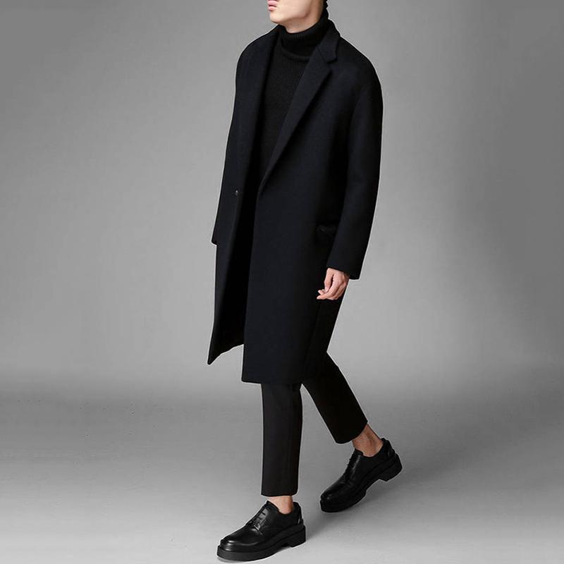 Winter Wool Jacket Men's Cashmere Coat Casual Loose Woolen Coat Men's Long Cotton Collar Trench Coat