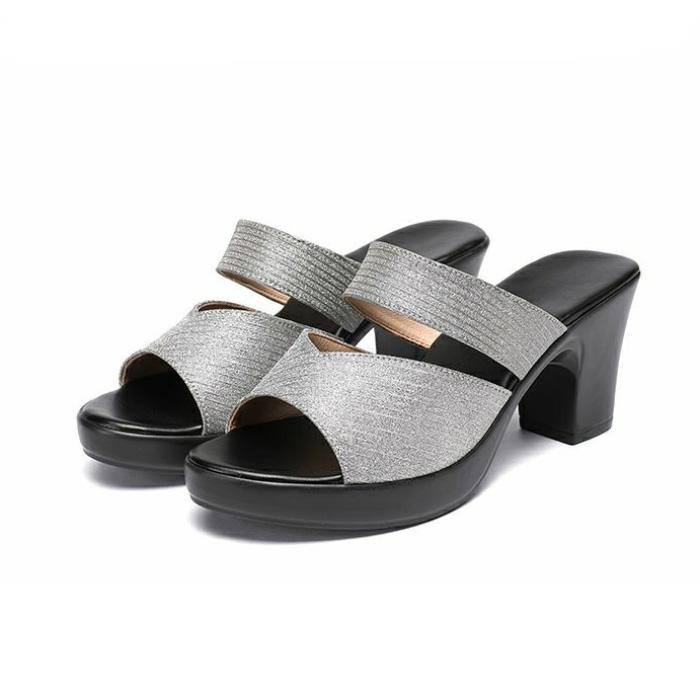 Women's Summer Fashion Increased Slope Fish Mouth Sandals All-match Casual Shiny Sandals and Slippers