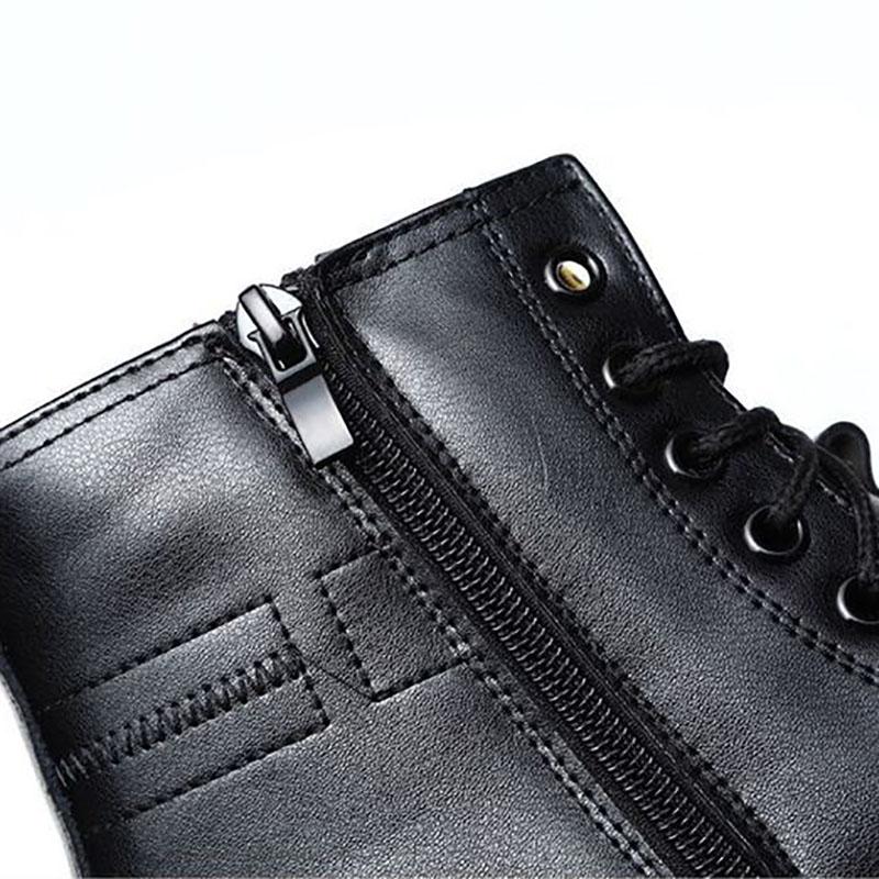 Leather Men's Military Boots Wool Cotton Shoes Thickened Warm Snow Boots Lace-up Tooling Boots Winter Short-tube Martin Boots