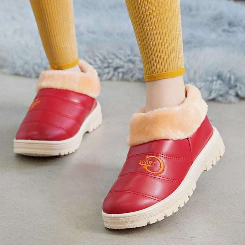 Women's Winter Waterproof Cotton Slippers Warm Thick Sole Indoor Leather Home Cotton Shoes