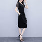 Black Dress Plus Size Women's Spring Summer New Style Temperament Covering Belly Waist Was Thinner Long Skirt